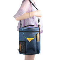 Large Capacity Knitting Tote Storage Bag Portable Yarn Organizer with Shoulder Strap Yarn Bags Blue