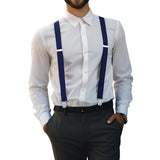 Adjustable X Back Suspenders Men's Elastic with 4 Metal Clips 120cm Navy Blue