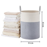 Large Woven Laundry Basket Hamper Rope Storage Bin for Blankets Toys and Clothes White & Gray