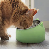 400ml Stainless Steel Tilted Pet Bowl – Non-Slip Raised Feeder for Cats & Dogs Green
