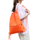 Water-resistant Drawstring Backpack Bag Portable Gym for Outdoor Travel Orange