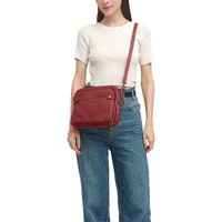 Women PU Leather Crossbody Bag Multifunctional Three Layer Purse Shoulder Bag Tote Red