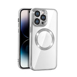 For iPhone 15 Series Magnetic Phone Cover Shockproof Plating Case Cover Silver