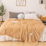 Solid Soft Stripe Pattern Throw Blanket Nap Blanket Sofa Bedding Blanket for All Season Khaki