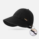 Wide Brim Sun Hat for Women Sun Hat with Ponytail Opening Foldable Adjustable Outdoor Hat for Beach Hiking Travel Black