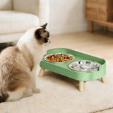 Elevated Double Stainless Steel Pet Food and Water Bowl Set Green
