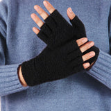 Winter Warm Fingerless Gloves Thermal Half Finger Knitted Mittens Black