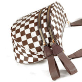 Checkered Crossbody Bag Women Sling Bag with Adjusatble Shoulder Strap Brown