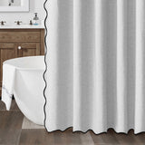 Shower Curtain Linen Textured with Hooks Wavy Edge Washable Waterproof Silver