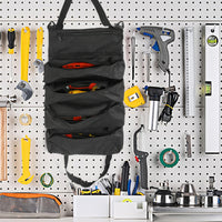 Roll Up Tool Bag  Water Resistant Tool Organizer Zipper Pouch for Electricians Repairman Black