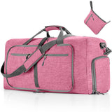 Large Foldable Travel Duffel Bag Carry-On Shoulder Bag with Shoe Compartment Pink