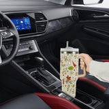 40oz Stainless Steel Christmas Pattern Water Bottle Thermal Mug Travel Tumbler Christmas Gifts Beige