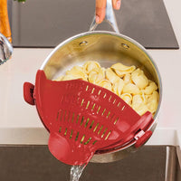 Clip-On Silicone Kitchen Strainer – For Pasta  Noodles  Vegetables  Fruit Red
