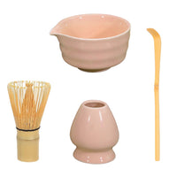 5-Piece Set Traditional Matcha Tea Tools Bamboo Whisk Ceramic Bowl Accessories for Matcha Brewing Pink