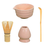 5-Piece Set Traditional Matcha Tea Tools Bamboo Whisk Ceramic Bowl Accessories for Matcha Brewing Pink