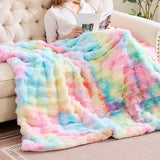 Bubble Tie Dye Throw Throw Blanket for Couch Cozy Soft and Fuzzy for Sofa Bedroom Living Room Rainbow