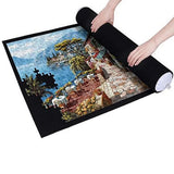 Roll Up Jigsaw Puzzle Mat with 4 Sorting Trays Portable Puzzle Storage Saver Pad for 500- 1500 Pieces Jigsaw Black