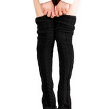 Women's Cable Knit Thigh High Socks Over Knee Stockings Winter Long Boot Warmers Black
