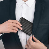 Mens Slim Leather Wallet – RFID Bifold Money Clip Front Pocket Card Holder Carbon Black