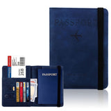 RFID Passport Cover and Luggage Tag Set PU Leather Travel Organizer Dark Blue