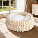 Donut Plush Pet Bed Soft Warm Nest for Cats Dogs Off White