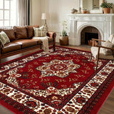 Vintage Persian Style Carpet Soft Area Rug Floor Mat for Bedroom Kitchen Entryway Living Room Red