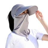 2PCS 3 in 1 Ponytail Sun Hat with Detachable Face Cover and Chin Strap Light Gray And Pink