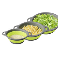 3Pcs Set Foldable Colanders for Vegetables Fruit Draining Baskets with Base Green