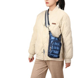 Quilted Insulated Water Bottle Carrier Bag Stylish Puffer Crossbody Hydrowater Pouch with Card Holder Pocket Dark Blue