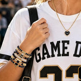 7 Piece Football Clay Bead Bracelet Stack Set Elastic Black
