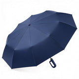 Automatic 10-Rib Folding Umbrella with Carabiner Handle Windproof Blue