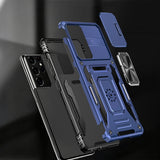 Heavy Duty Case with Ring Stand for Samsung Galaxy Phones Dark Blue