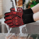 Double Sided Silicone BBQ Gloves Heat Resistant Non Slip Oven Mitts Red