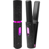 Wireless Hair Straightener and Curler Portable USB Rechargeable Hair Styling Comb Flat Iron for Travel Black