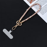Rhinestone Crossbody Phone Lanyard with Wrist Strap Locking Clips Gold