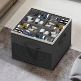 Shoe Organizer for Closet – Foldable Storage Containers with Adjustable Dividers & Transparent Cover Black