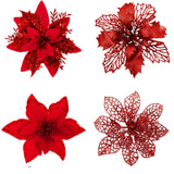 24Pcs Artificial Flowers Christmas Tree Ornaments for Wreath Fireplace Stairs Decor Red