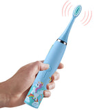 Cartoon Electric Toothbrush Rechargeable Speed Control Toothbrush with 6 Replacement Heads Blue