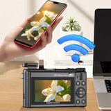 8K Digital Camera with Flip Screen WIFI Remote Control for Photography Black