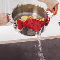 Clip-On Silicone Kitchen Strainer – For Pasta  Noodles  Vegetables  Fruit Red
