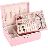 Jewelry Organizer Case Box Holder Storage Earring Ring Velvet Display Leather Pink