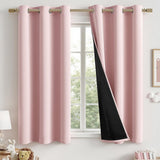 2PCS Blackout Curtains with Black Liner for Bedroom Living Room Pink