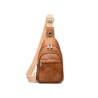 Women Crossbody Bag PU Leather Sling Bag Small Chest Bag Shoulder Pack Brown