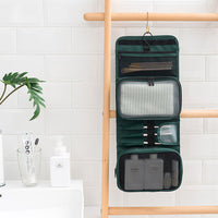 PU Leather Multifunctional Toiletry Bag Hanging Travel Organizer Makeup Cosmetic Case Green