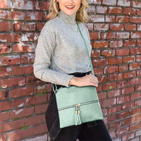 Girls Crossbody Bag Shoulder Bag with Tassel and Zipper Pocket Blue