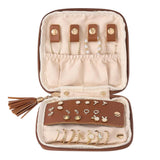PU Leather Jewelry Organizer Bag Multi Compartment for Travel with Velvet Brown