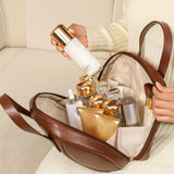 Travel Makeup Bag PU Leather Portable Toiletry Bag Brown