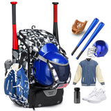 Large Capacity Baseball Bag Softball Bat Bag with Shoe Compartment Black and White