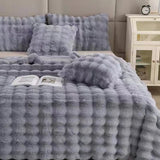 Soft Faux Fur Throw Blanket Decorative Cozy Blanket Reversible Puffy Winter Warm Blanket Light Gray