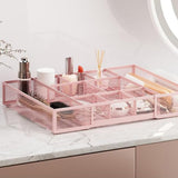 Adjustable Desktop Drawer Organizer Expandable Basket with Dividers for Home Pink